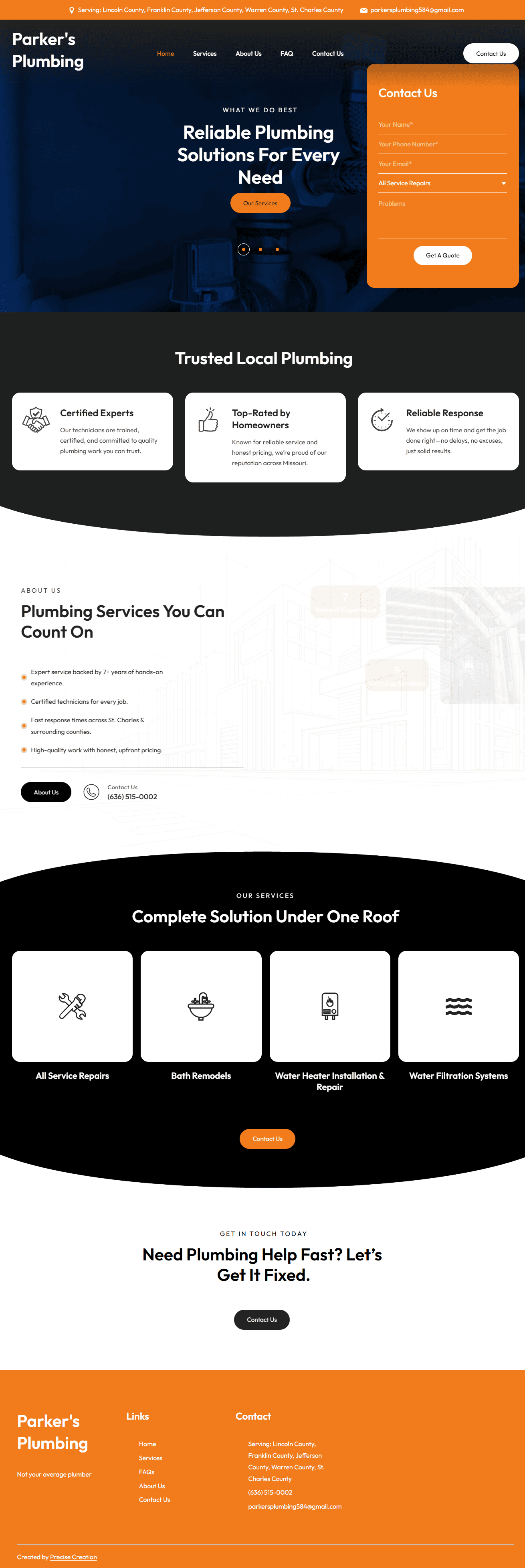 Parker's Plumbing homepage